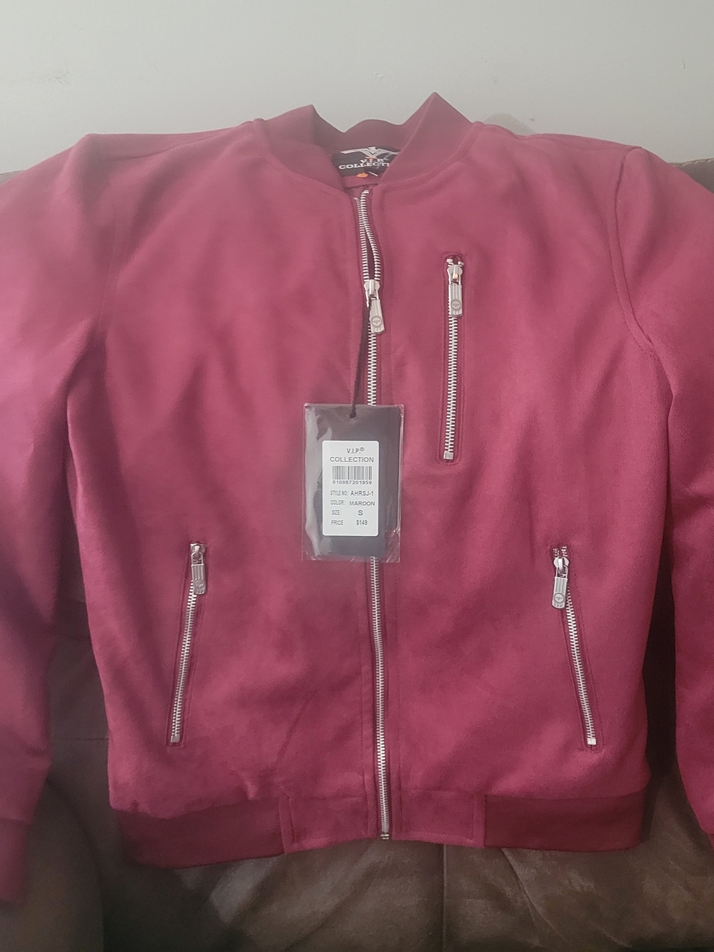 Women's Wine Suede Bomber Jacket